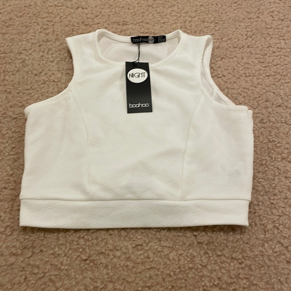 White high neck crop top boohoo